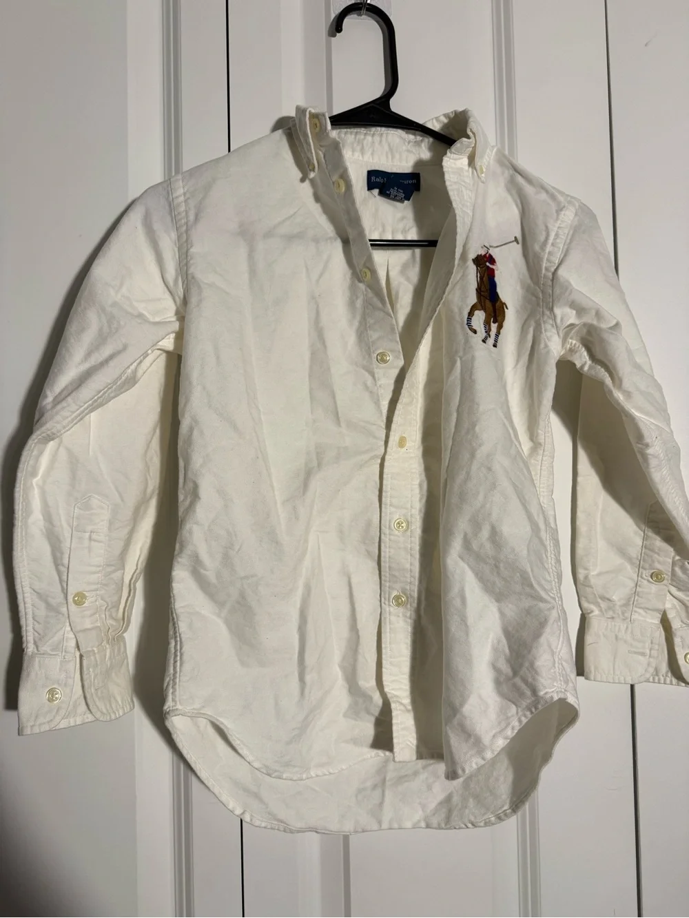 Ralph Lauren White Button-Down Shirt with Polo Pony Embroidery
